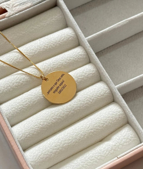 Colar medalha personalizado M banho de ouro