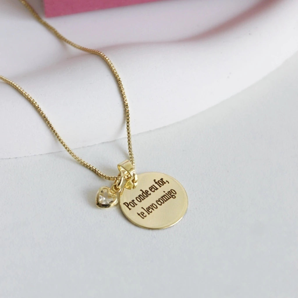 Colar medalha personalizado M banho de ouro