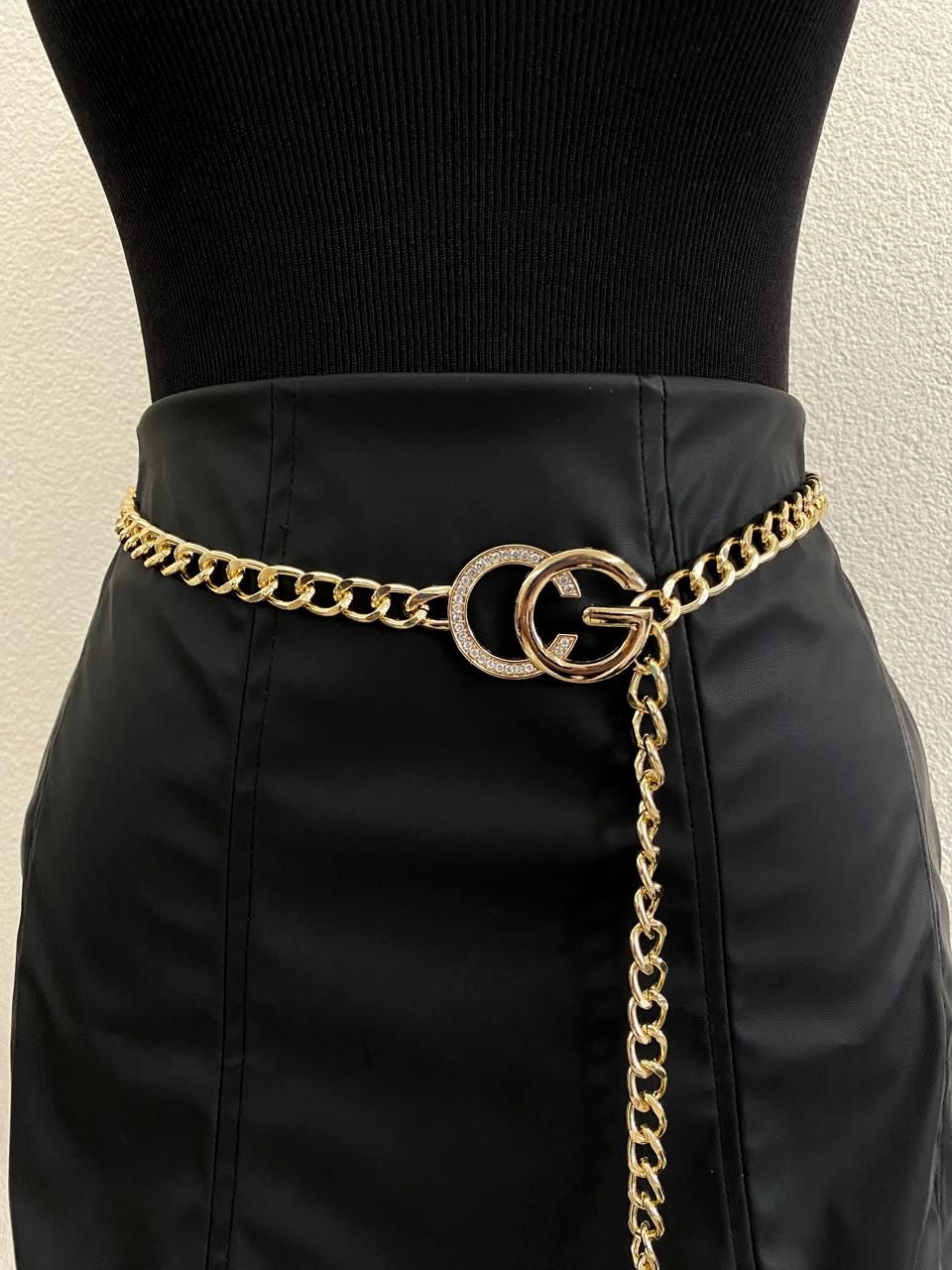 Cinto Corrente Inspiração Gucci com Strass Ref. 1654