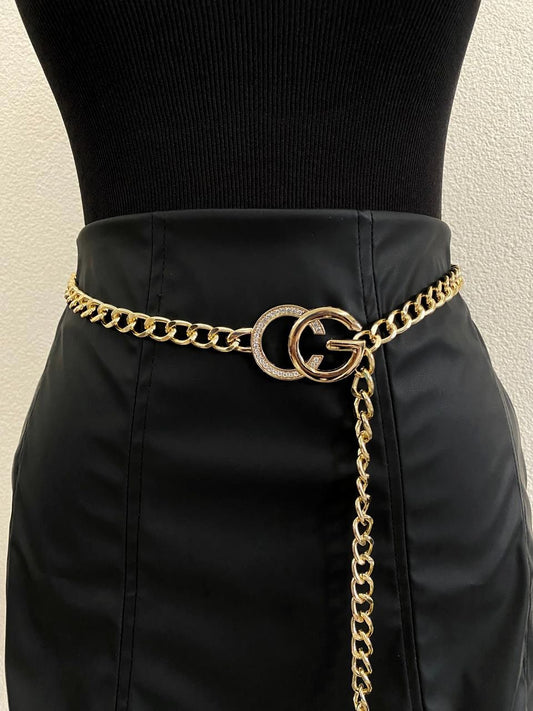 Cinto Corrente Inspiração Gucci com Strass Ref. 1654