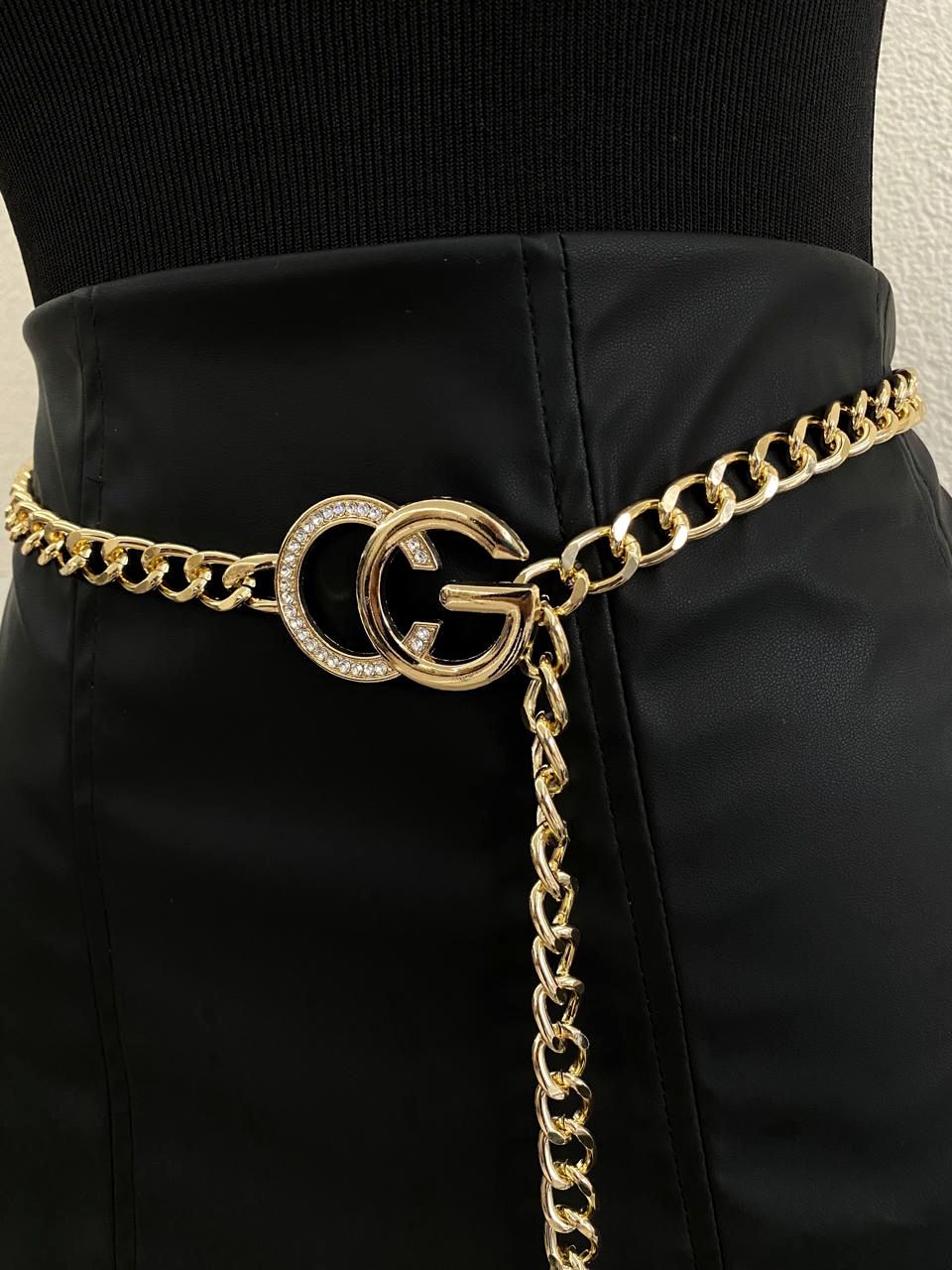 Cinto Corrente Inspiração Gucci com Strass Ref. 1654