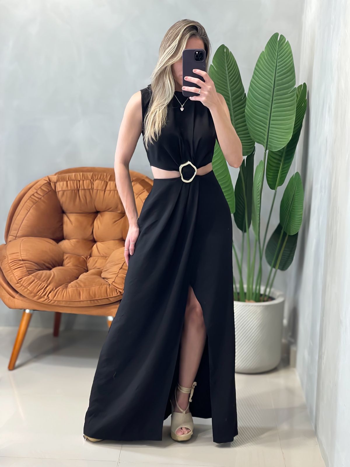 Vestido Longo em Alfaiataria Sensoriale Regata com Recorte Maisa Ref. 1630