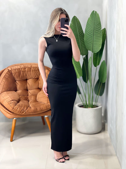 Vestido Longo em Ribana Regata Costas Nua Rafaela Ref. 1667