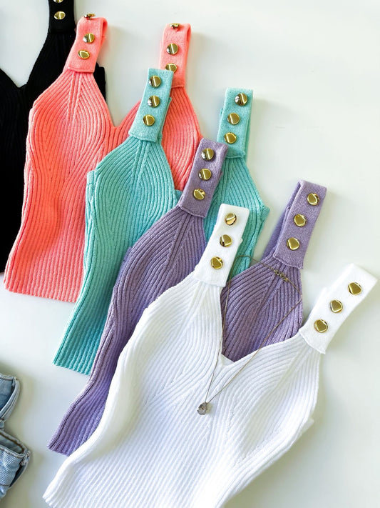 Cropped em Tricô Modal de Alça com Botões Gisele Ref. 1707